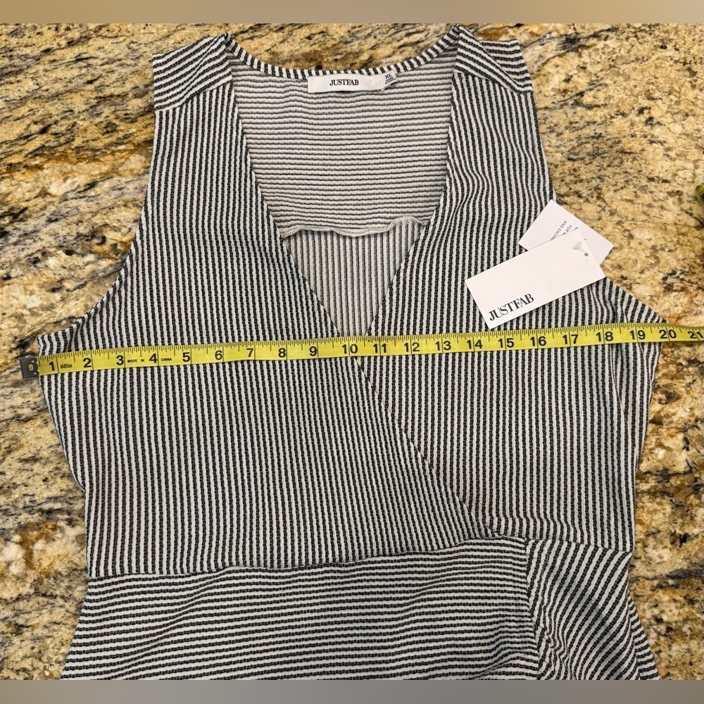 Just Fab Striped Ruched Shirt Dress Sleeveless Black White Size XL - Picture 10 of 11